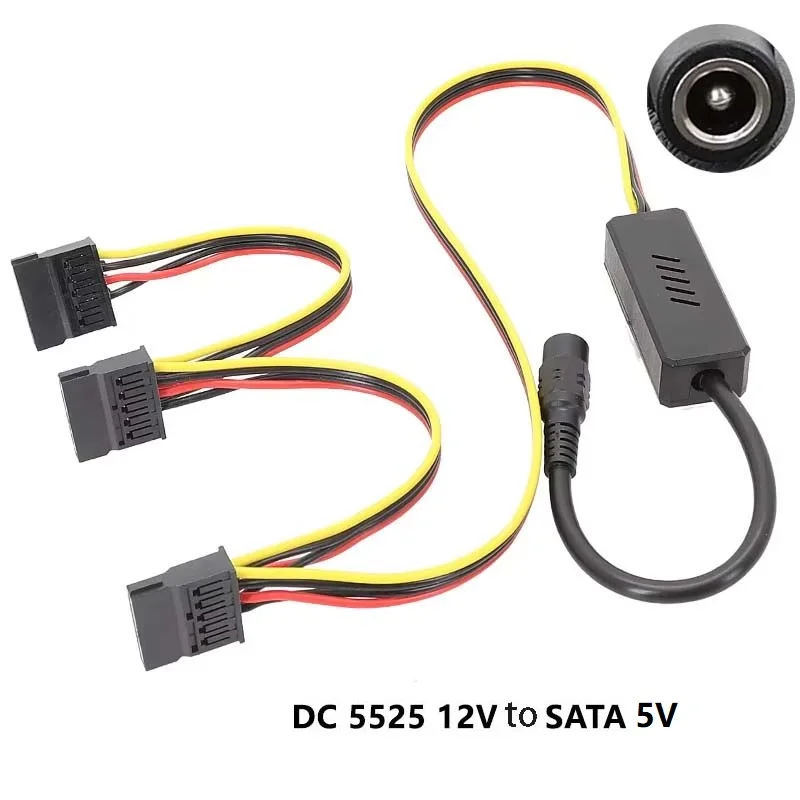 DC to SATA Convert Cable HDD Power Cord 1 DC 5525  to 1 2 3 4 SATA Wire Splitter 5.5X2.5 DC 12V to Big 4 Pin Sata 5V Adapter