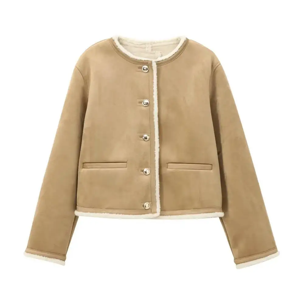 

2025 Autumn New Women's Xiaoxiangfeng Mingyuan Style Gold Button Decoration Double Sided Long Sleeved Jacket Coat