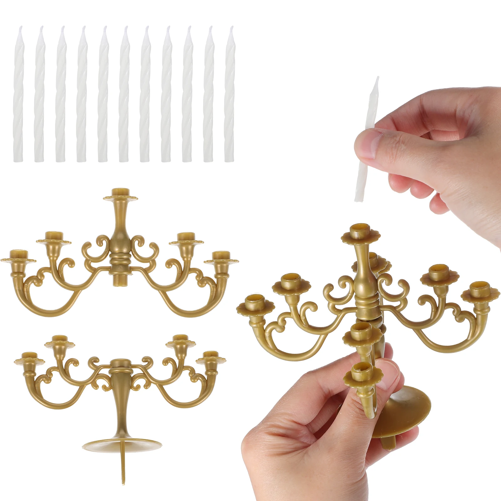 

Gold Cake Toppers 2pcs Holderssticks for Birthday Wedding Festival Candles Cake Topper Cupcake Decor Party Supplies