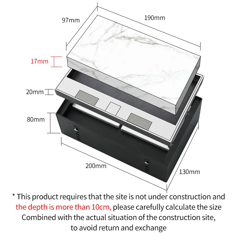 Imagem -04 - Altura Ajustável Floor Socket Box Personalizado ue Embutido em Mármore Alta Qualidade