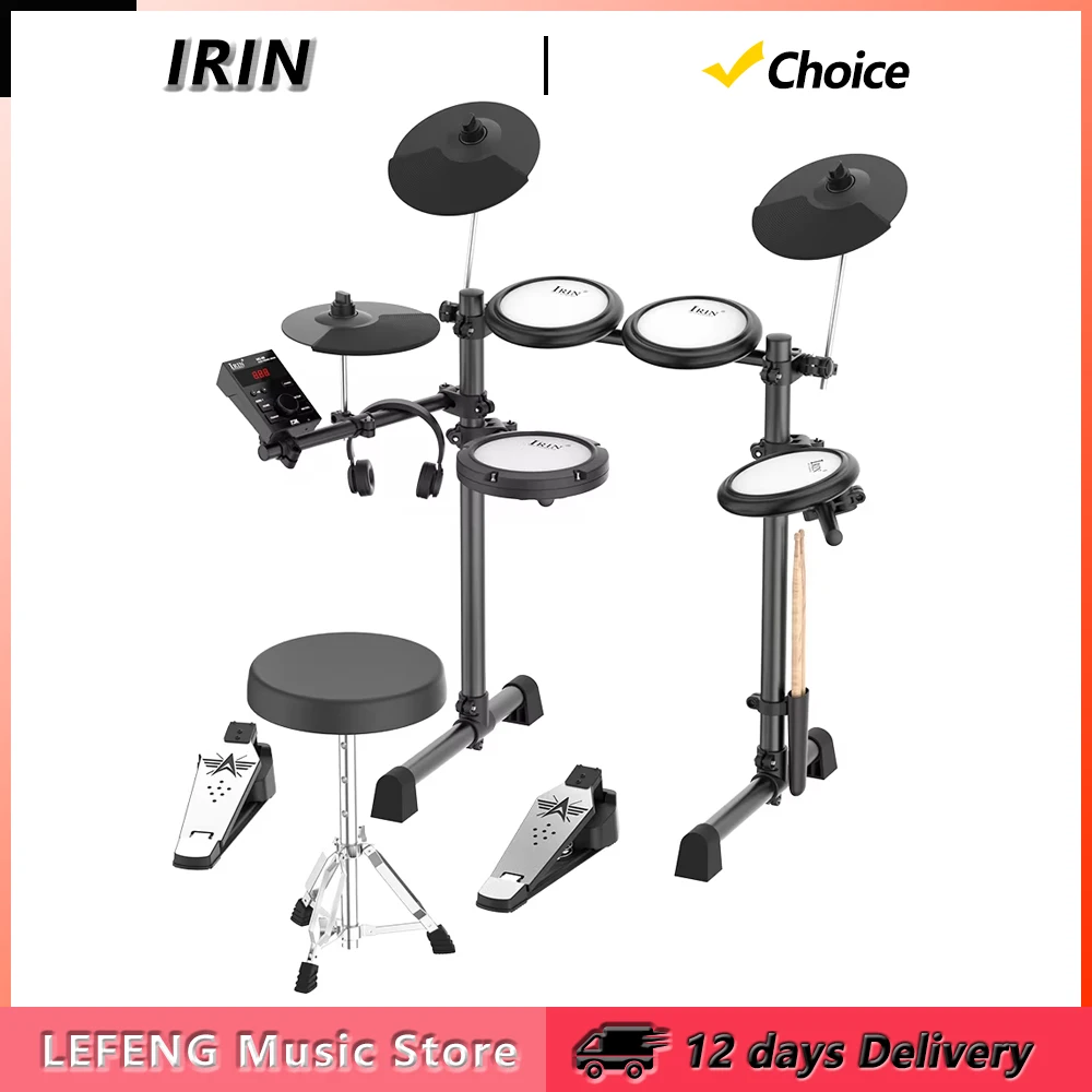 IRIN 5-drum 3-cymbal Electronic Drum Set Convenient 300 Tones ND-08 Electronic Drum Kit Support USB MIDI BT with Headphone