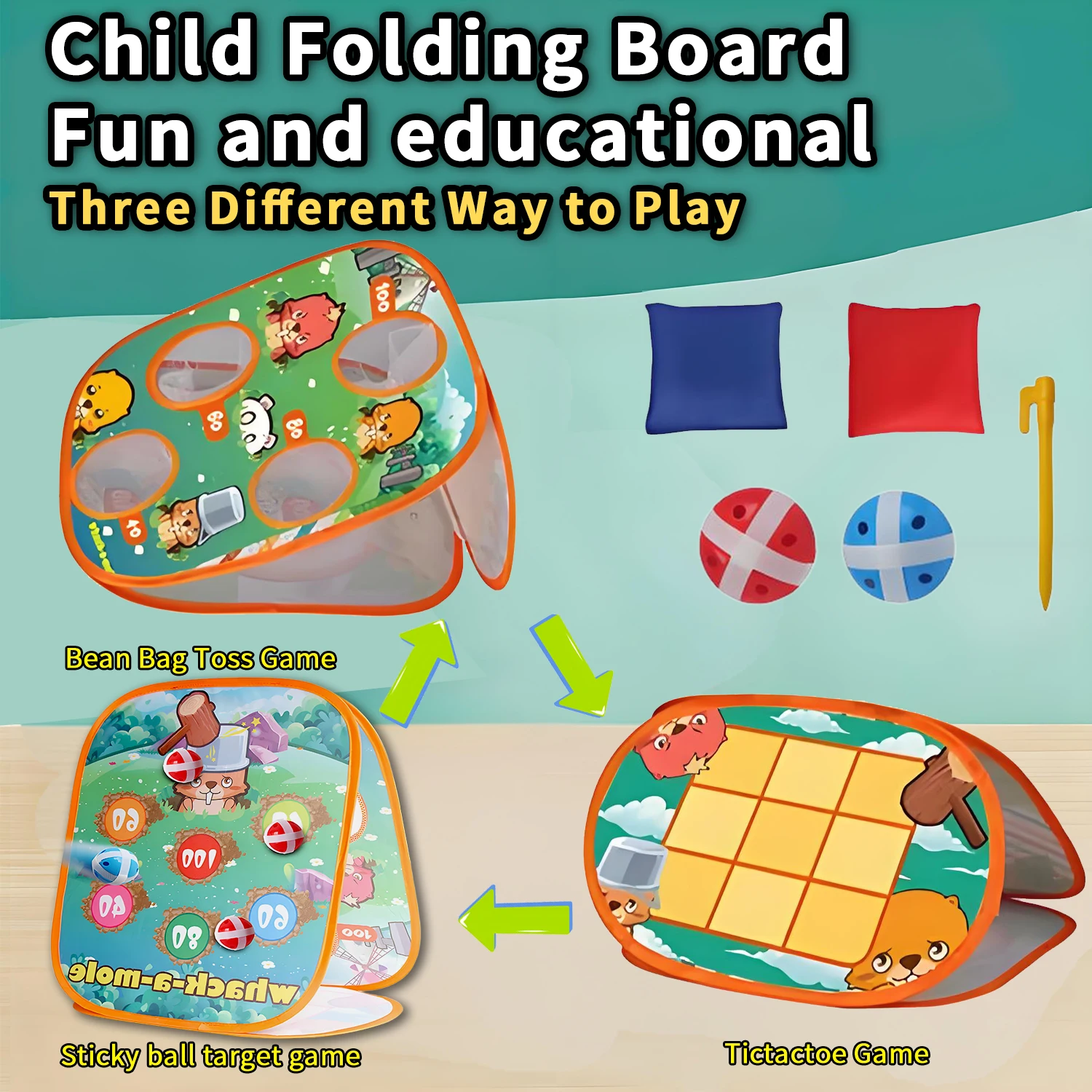 Gra 3 w 1: rzucanie workami, bramka do piłki nożnej, rzucanie dyskami, zabawa dla dzieci, idealna na spotkania rodzinne i do ogrodu.