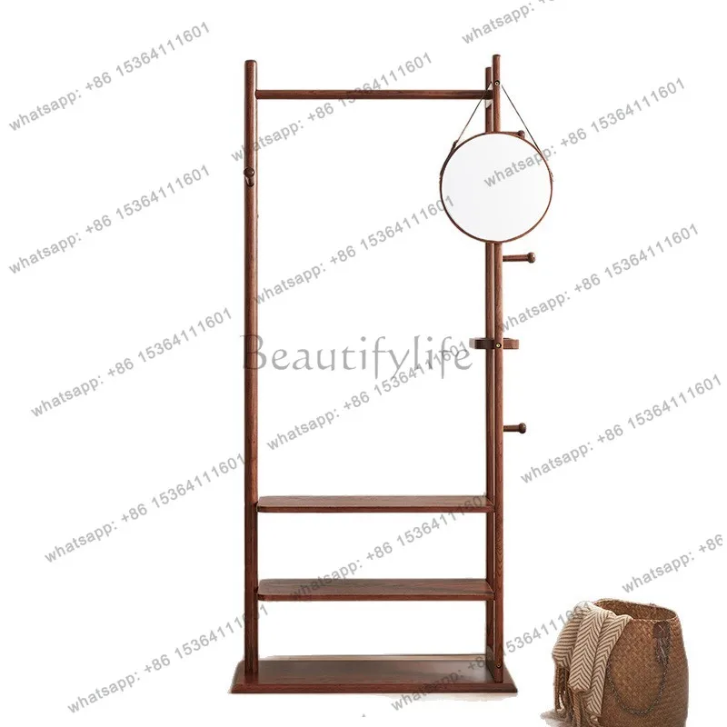 

New Chinese-style solid wood hanger floor-to-ceiling with mirror entrance ash wood coat rack