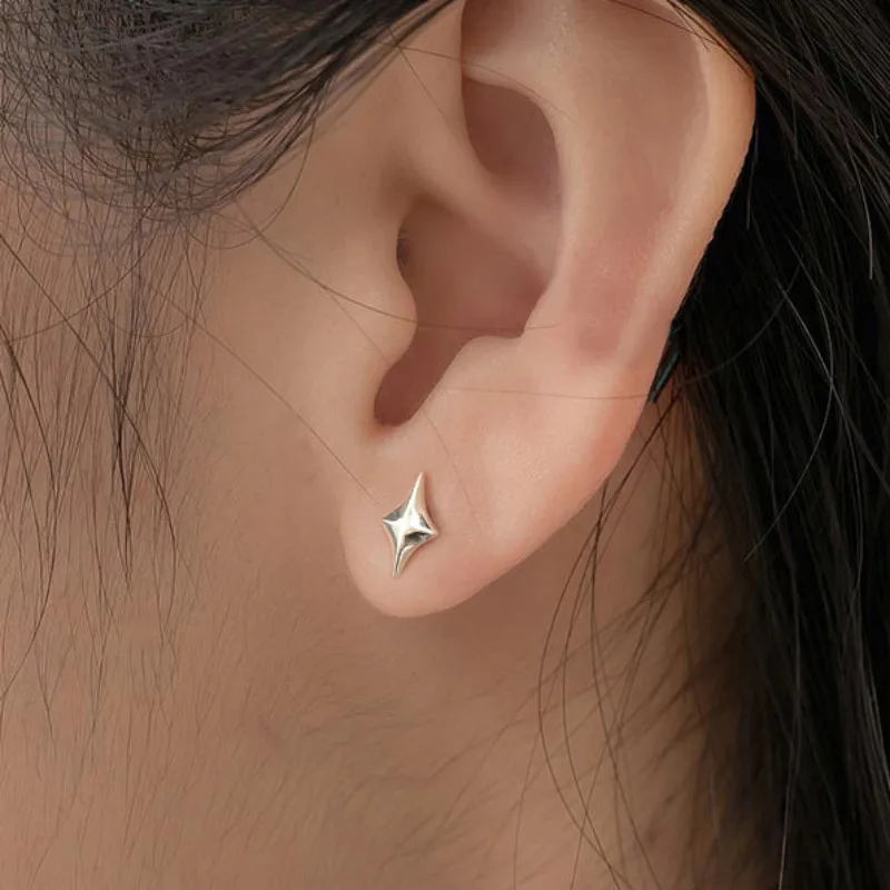 925 Sterling Silver Cross Star Geometric Stud Earrings for Girls Screw Korean Ladies Punk Ear Bone Nail School Student Jewelry