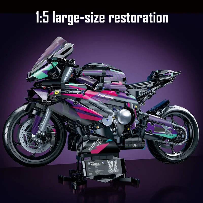 1:5 Schaal Cyberpunk Mechanische Motorfiets Bouwstenen Model Kit DIY Constructie Speelgoed voor Volwassenen Kinderen Educatieve Moto Bricks