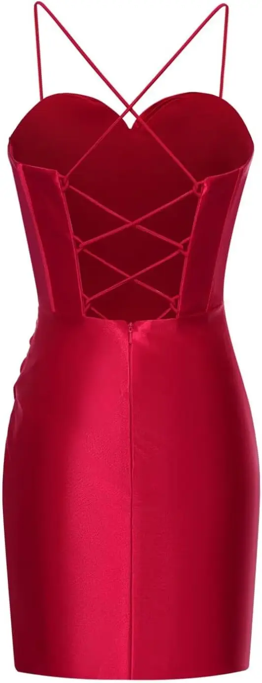 Tracolla sottile con schiena scoperta Abiti da homecoming in raso con scollo a cuore e abito da cocktail corto da ballo a sirena con spacco