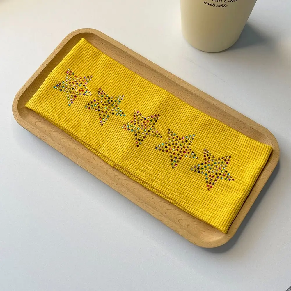 

Pure Color Rhinestone Star Headband Sweat Absorbing Soft Elastic Headband Breathable Face Wash Sports Hairband Makeup