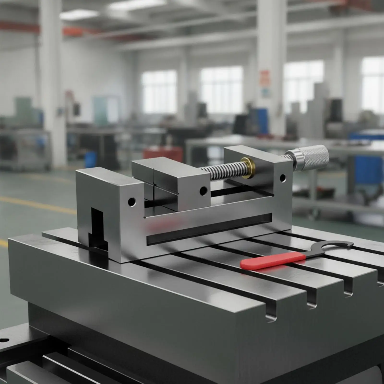 Precision Machine Vise with Deep V Groove and Adjustment Wrench for Secure Workholding Workshop Application