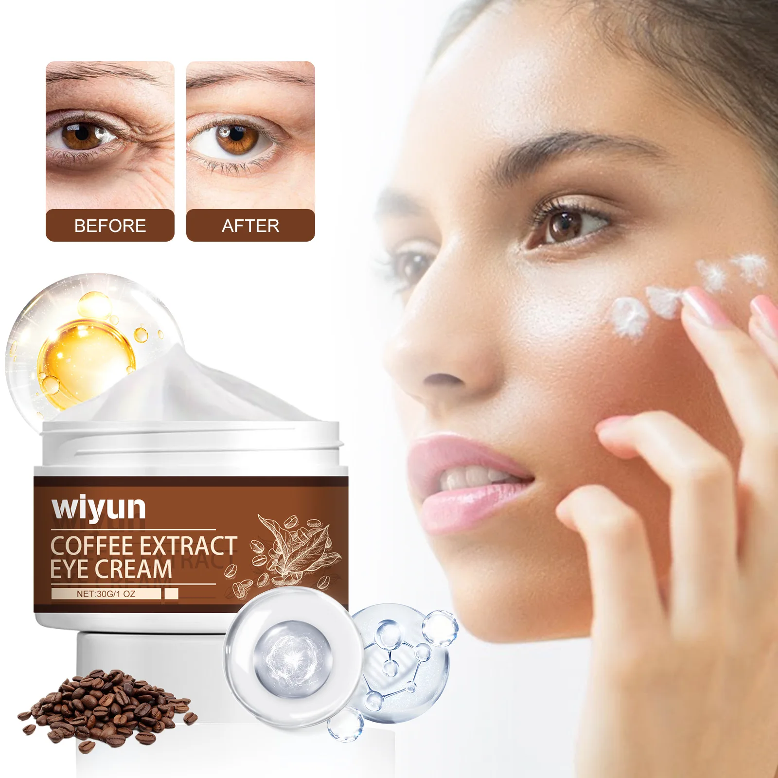 Wiyun Caffeine Moisturising Eye Cream Lightens Fine Lines and Dark Circles Lifts Contours Nourishes and Firms Skin Hydrates