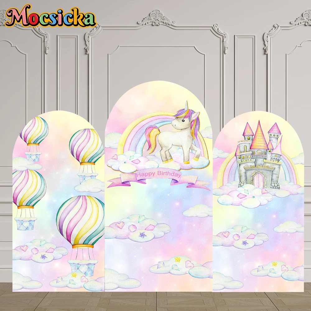 

Mocsicka 2 Sided Arch Photography Backgrounds Happy Birthday Cake Smash Unicorn Castle Children Photo Backgrounds Studio Props