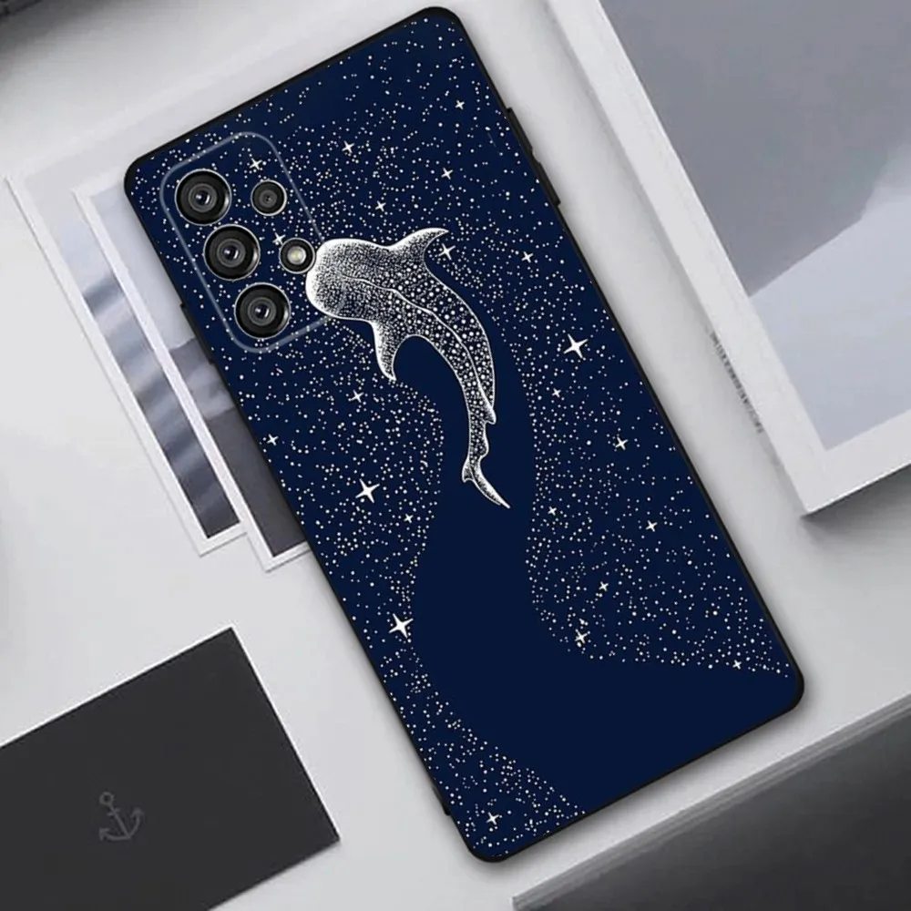 Space Ocean Whale Shark Telefoon Case Voor Samsung Galaxy A20,A21s,A22,A31,A32,A52,A53,A72,73,A80,A91 Zachte Zwarte Cover