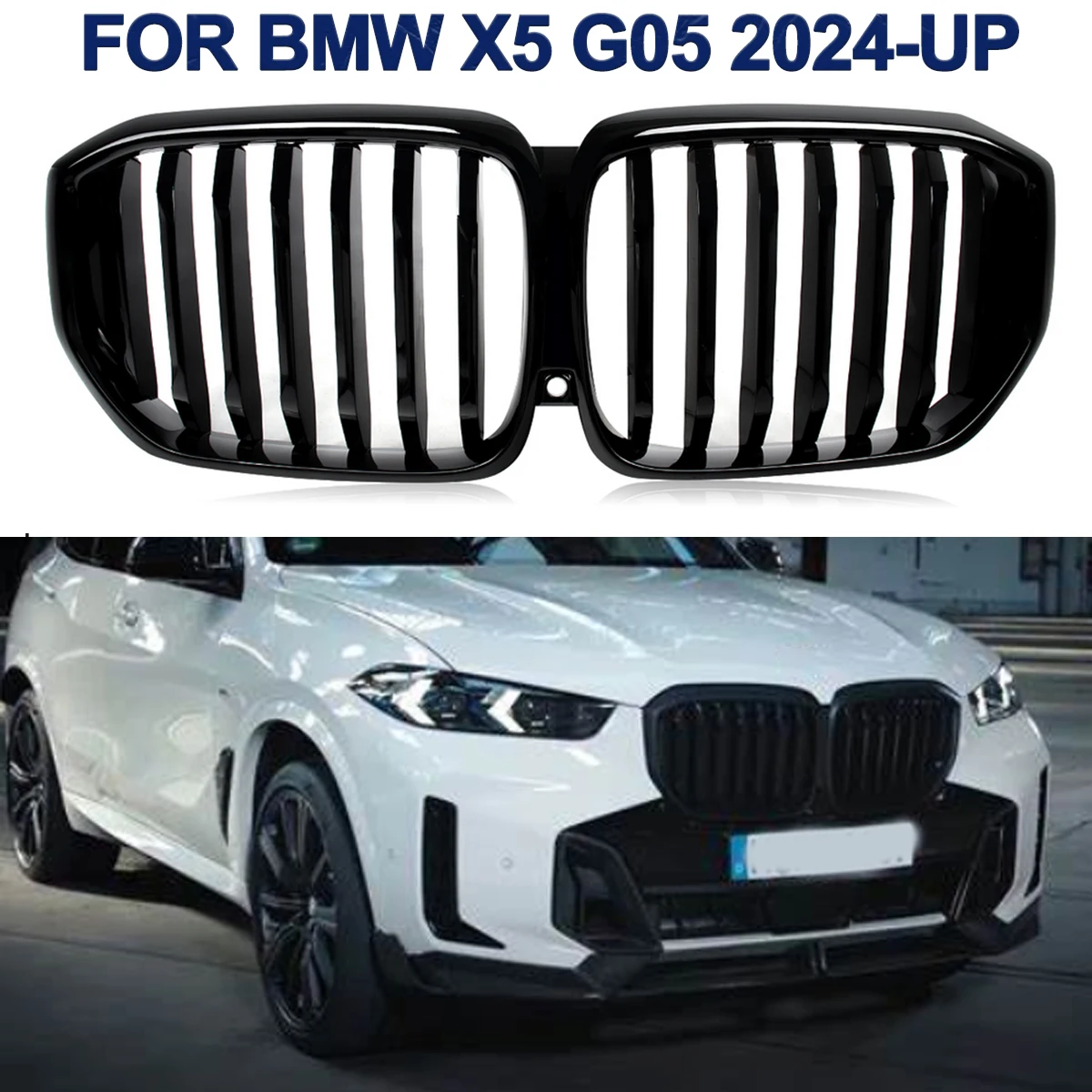 For BMW G05 LCI X5 2024 on Front Bumper Center Single Line Grille Grill Black