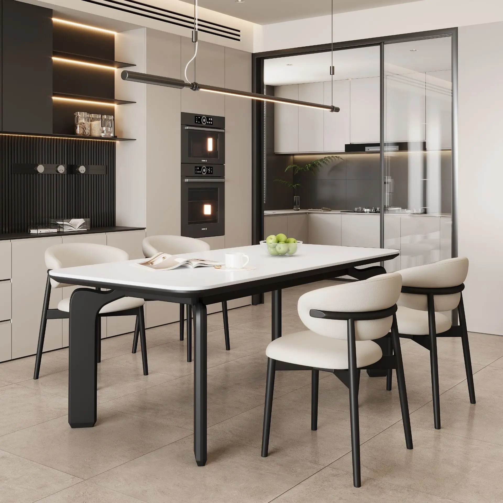 Full support slate dining table and chair combination cream style small household elephant leg rectangular rice table modern and