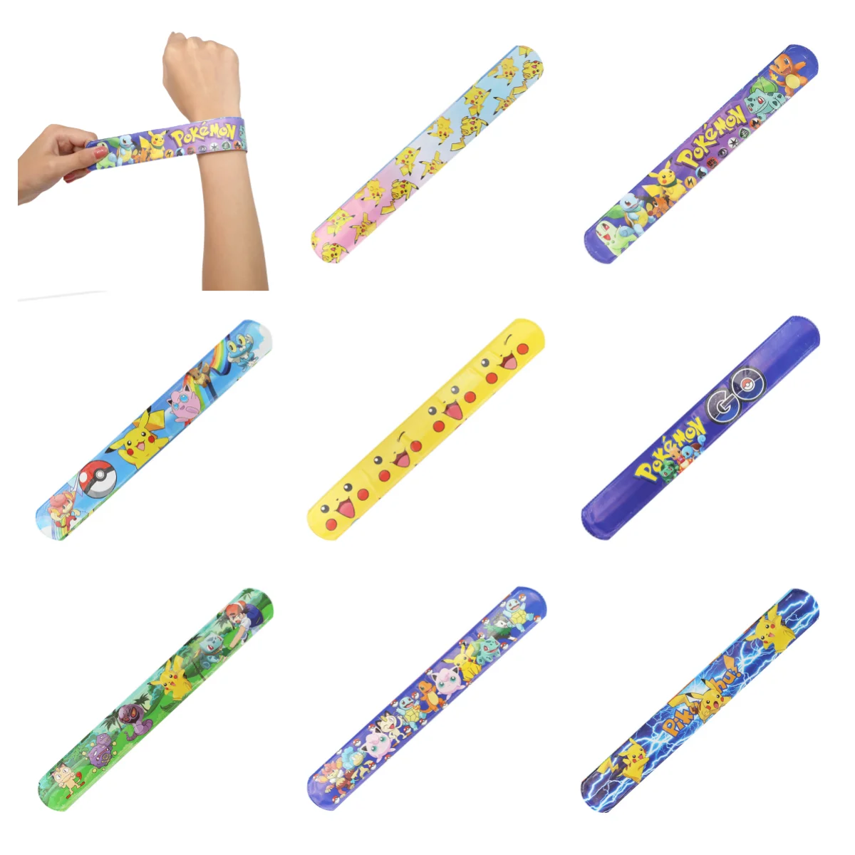 Pokemon Bracelet Wristbands slap Bracelet Doll Pikachu Characters snap band Children Pat Circle Educational Toys Birthday Gift