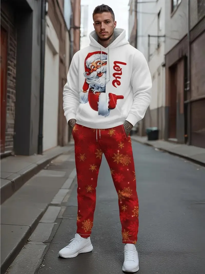 

The new men's hoodie set for Spring and Autumn and Christmas in 2025 is soft casual and fashionable with Santa Claus prints