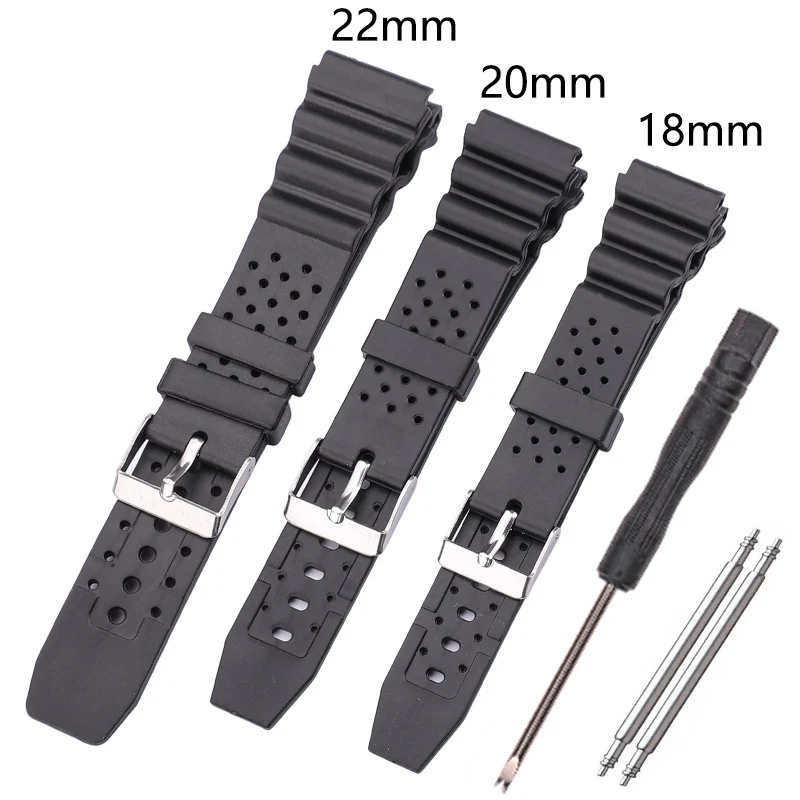 18mm 20mm 22mm For Watchbands PU Black Watch Band Replace Electronic Wrist Sports Straps