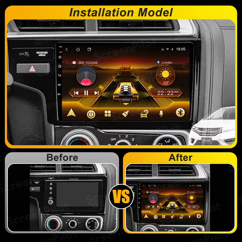 Android 16 For Honda FIT JAZZ 3 2014 - 2020 Multimedia Video Player GPS Navigation Wireless Android Auto Touch Screen Wifi RDS