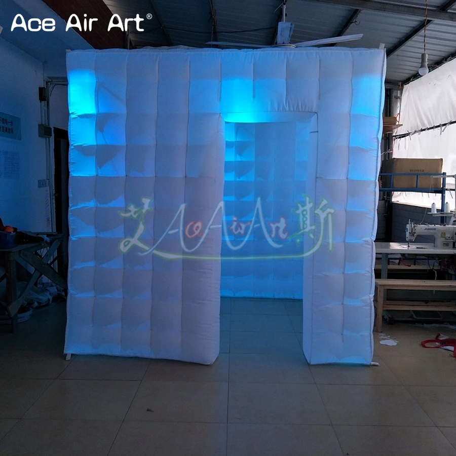 8 ft Inflatable Cube Party Booth Kiosk Photo Booth Cubic Ten with LED Bulb Lights for Wedding