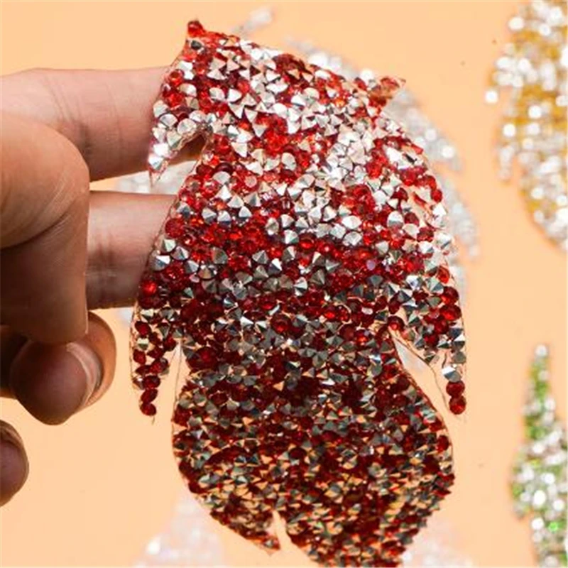 Rhinestones Leaves Hotfix Feather Iron on Sewing Crystal Applique Patch For Clothing Badge Paste For Clothes Bag Shoes