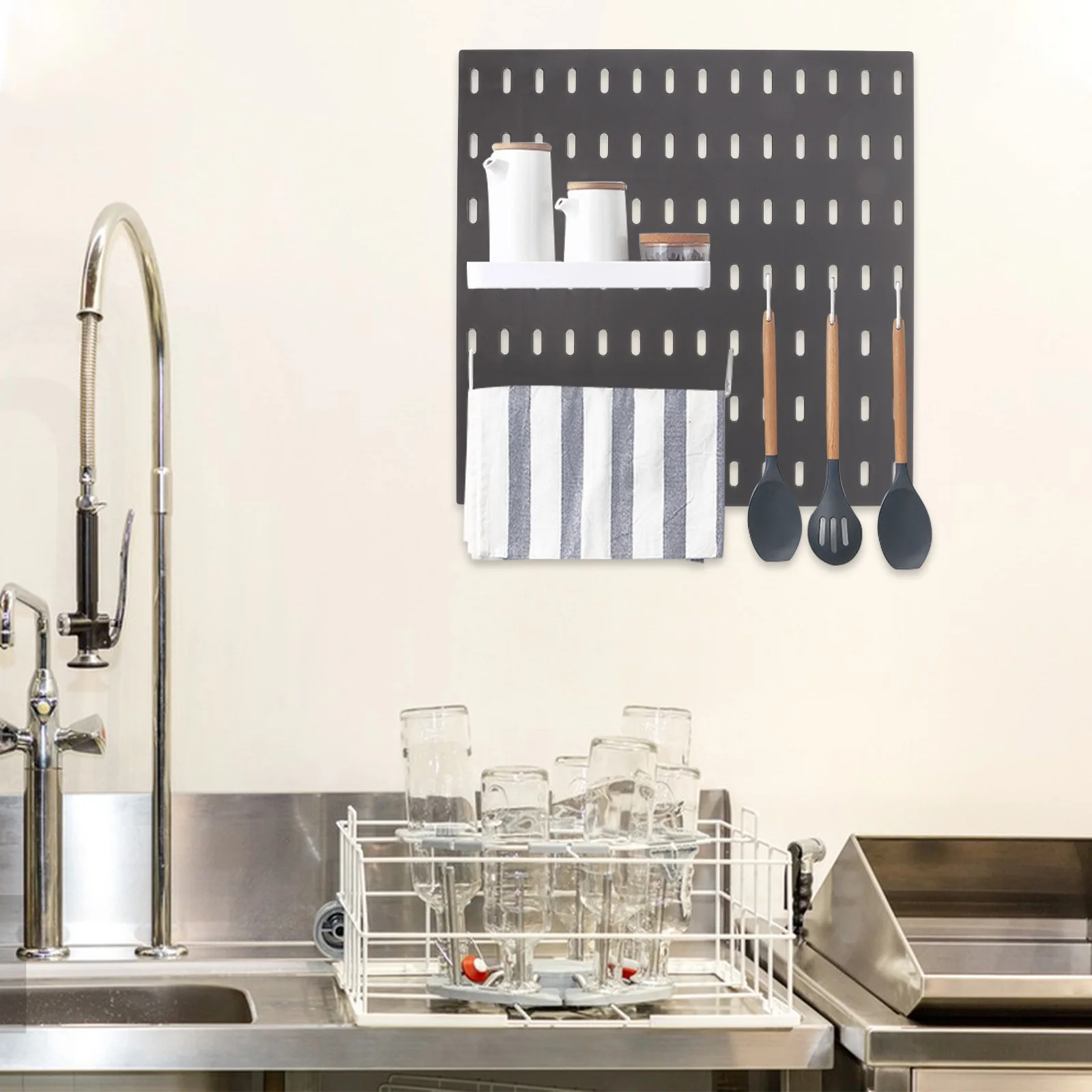 Panel Organizer Pegboard 28X28Cm, Papan Perkakas Plastik Untuk Garasi, Dapur, Kantor, Solusi Penyimpanan Dinding Pegboard, Panel Dinding Pegboard Besar