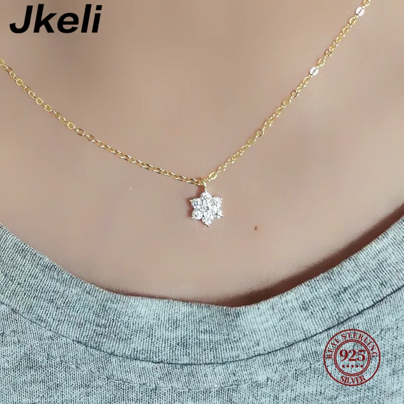 

New 925 sterling silver 18k gold plated zircon necklace Women Star seven diamond pendant collarbone chain simple temperament jew