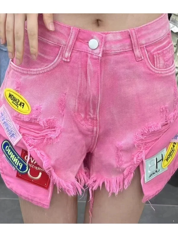 

Джинсовые шорты с высокой талией и широкими штанинами для женщин, летняя новинка, модные джинсы с пэчворком, повседневный стиль, корейская версия