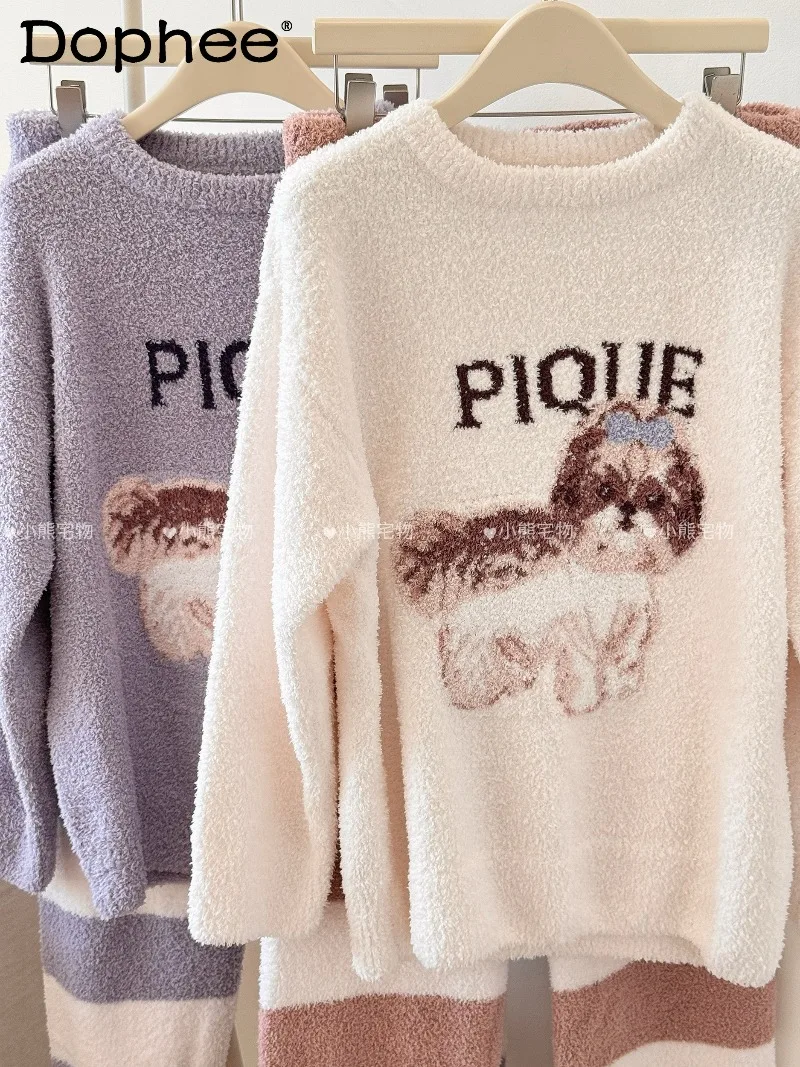 

Winter New Soft Velvet Warm Thickened Pajamas Sweet Cute Girl Cartoon Round Neck Loose Casual Can Be Worn Outside Home Clothes