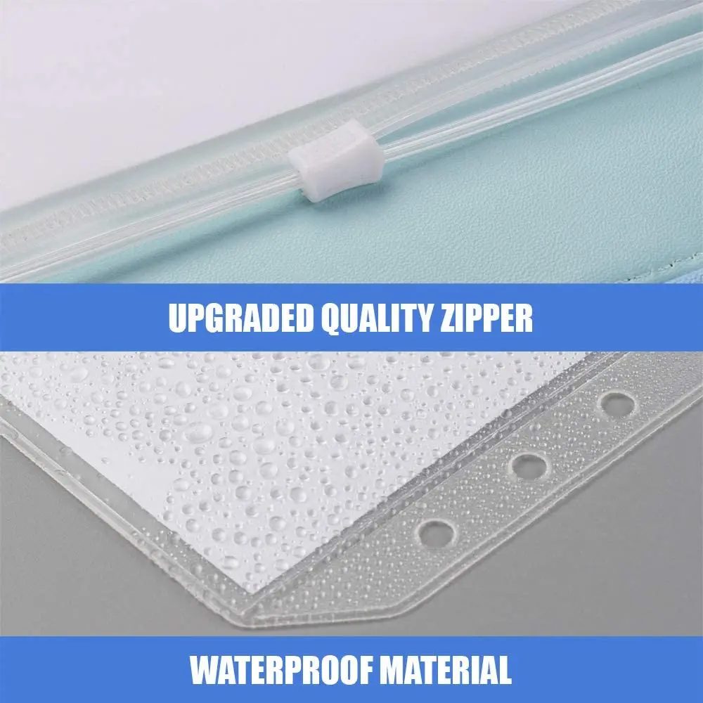 15ชิ้นกระเป๋าเย็บ A5 6รูมีซิปพลาสติกติดซิปมีป้ายกระเป๋าสำหรับใส่เอกสาร6สมุดสันห่วง