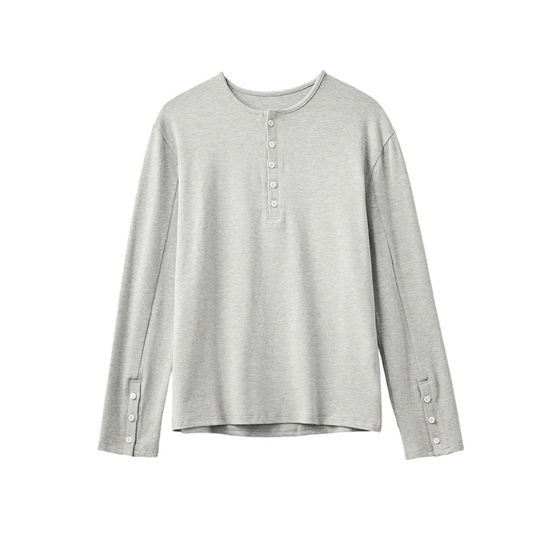 Autumn Long Sleeve T-Shirt for Men Solid Color Versatile Slim-Fit Inner Top, Black/Gray