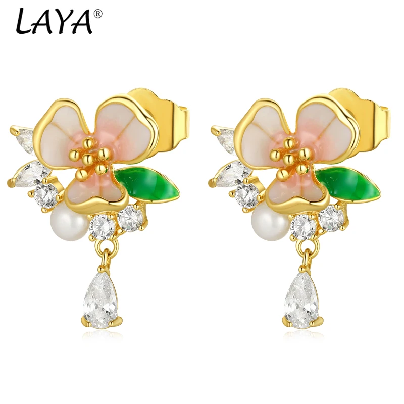 

Laya 925 Sterling Silver Earrings Flower Shape Silver Jewelry Accessories for Women Girl Engagement Wedding