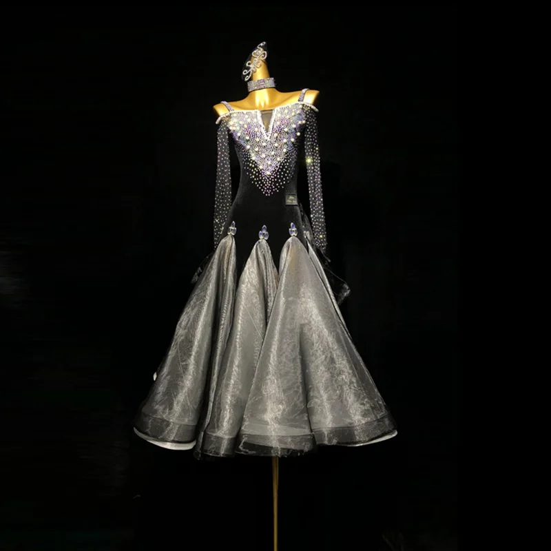 Dançarinos latinos, adultos, crianças, saia longa de malha de veludo personalizada de alta qualidade, saia grande, vestido de pedra Samba AB