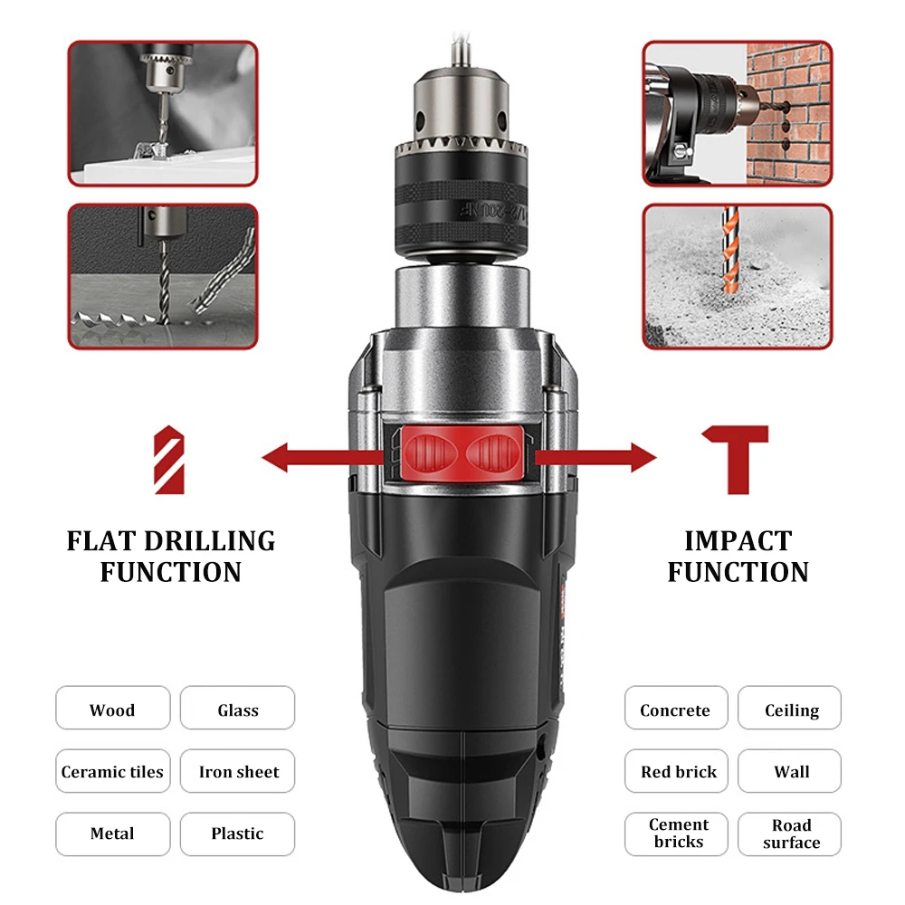 Trapano Elettrico a Impatto Martello Elettrico Rotante 780W 3000RPM Kit Strumento Elettrico per Trapano a Mano Professionale Cacciavite