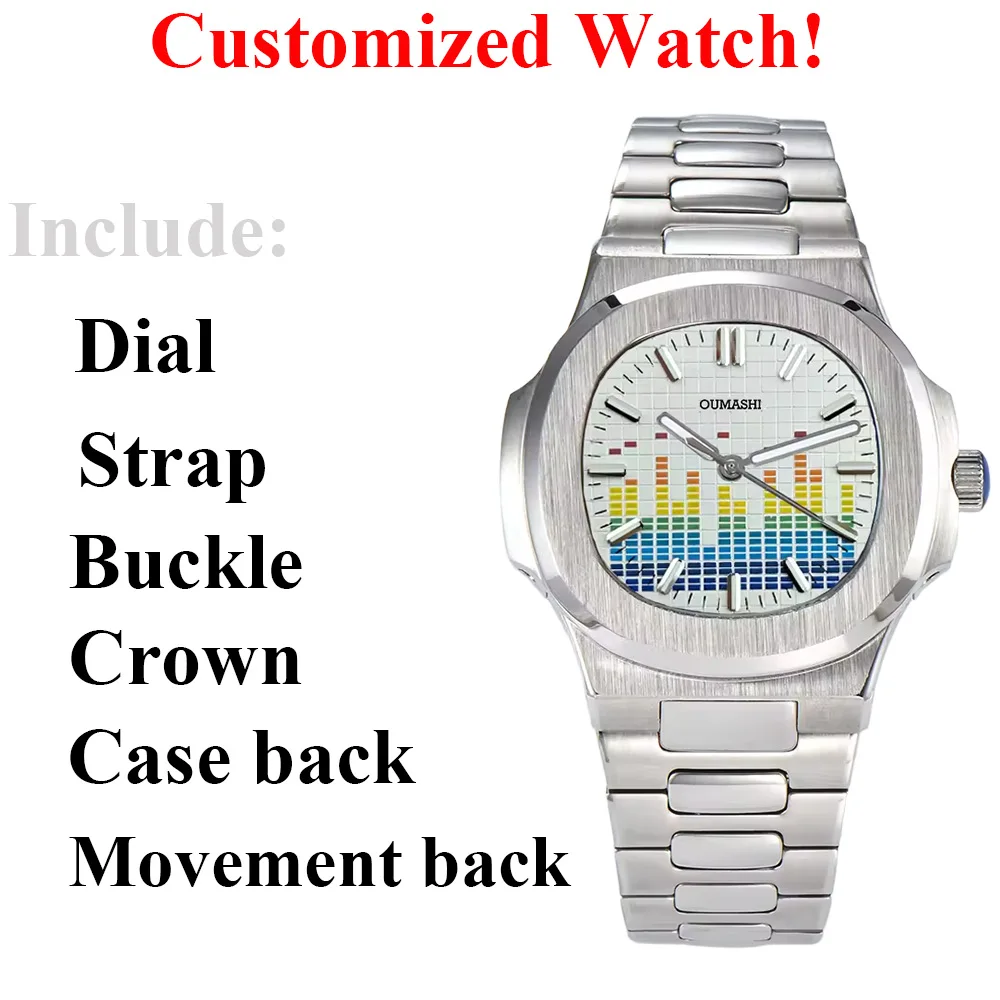 Customized 43MM Music Watch NH35 Watch Sapphire Glass Stainless Steel Watch Green Luminous Single Calendar Luxury Men's Watches