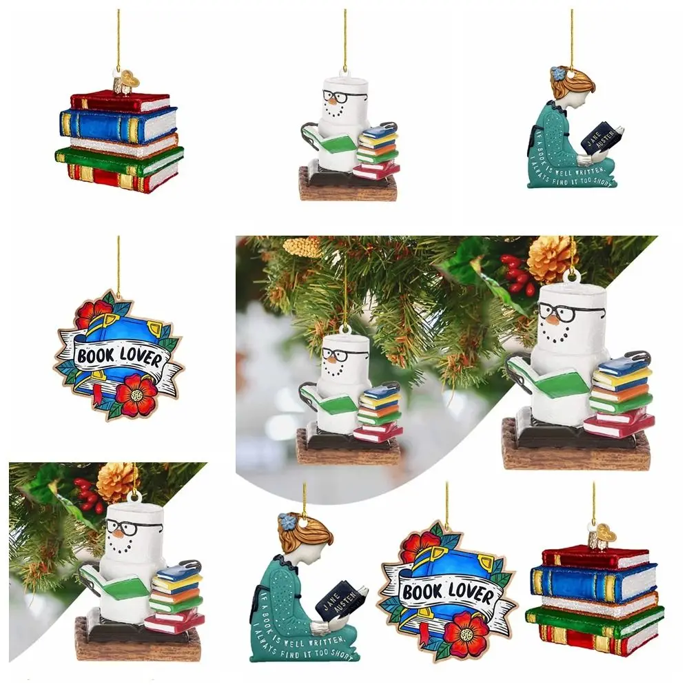 

Funny Acrylic Xmas Tree Hanging Pendant Handmade Painted Stain Book Ornament Book Reader Xmas Book Drop Ornaments New Year