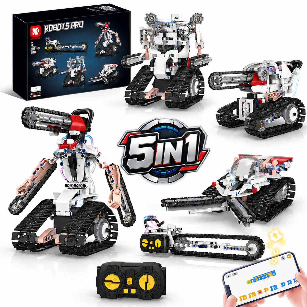5 in 1 STEM  Robot Building Kit , APP & RC Erector Set Toys , DIY Build Science Educational Gift for Age 6-12+ Boys & Girls