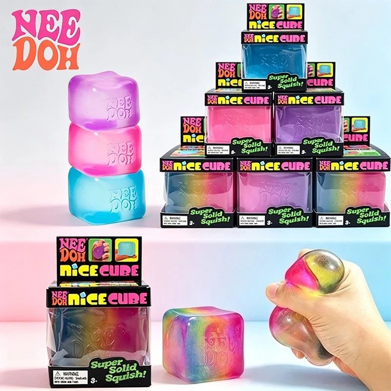 Needoh Nice Ice Cube Venting Toys Super Solid Squish Rainbow Glitter Cube Maltose Slow Rebound Anxiety Heal Relax Leisure Gift