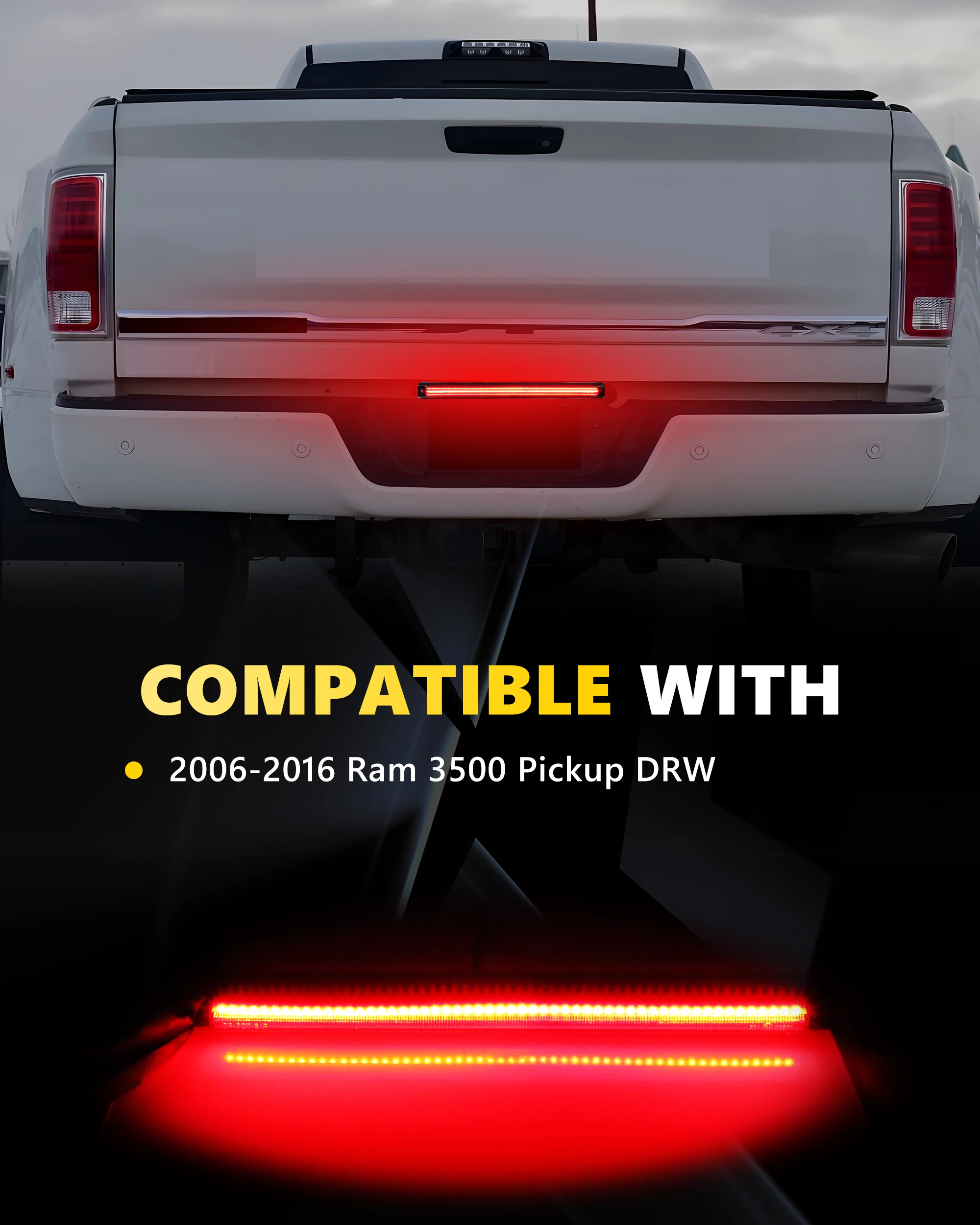 1Pcs Rear Tailgate 3rd Third Brake Light Tail Light Full Red LED For 2006-2018 Dodge Ram 2500 3500 Dually DRW(Dual Rear Wheel)