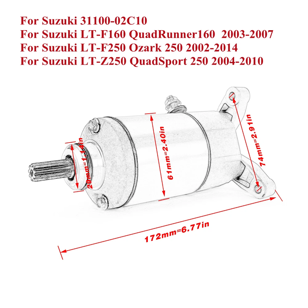 

18808Engine Electric Starter Motor for Suzuki LT Z250 LT-Z250 QuadSport 250 LT-F250 Ozark 250 LT-F160 QuadRunner 160 31100-02C10