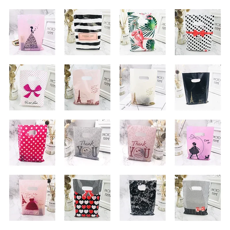 

Cheaper More Pattern Jewelry Plastic Bag With Handle 15x20cm Christmas Wedding Gift Thick Shop Gift Shopping Packaging Pouches