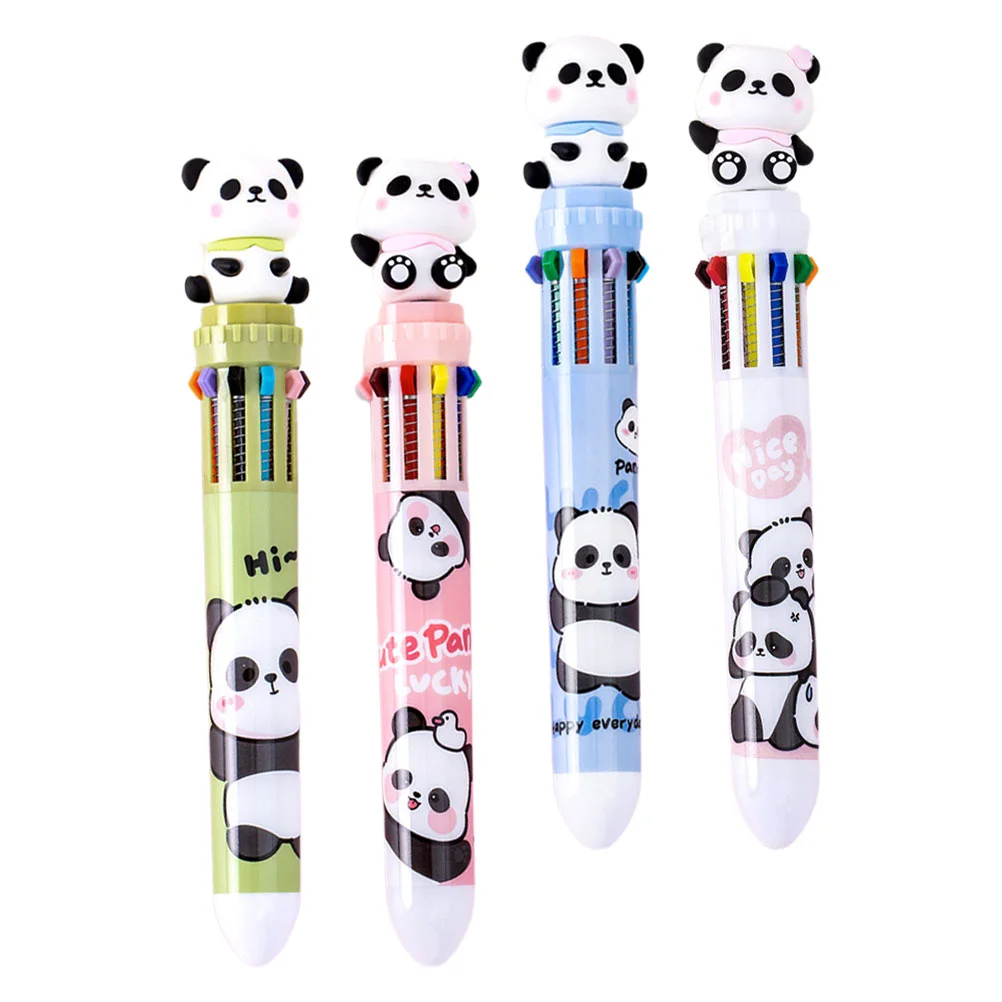 

4 Pcs Portable 10 Color Ballpoint Pen Child Office Multicolor Novelty Animal Pens 1450X180X180CM Plastic Panda Writing