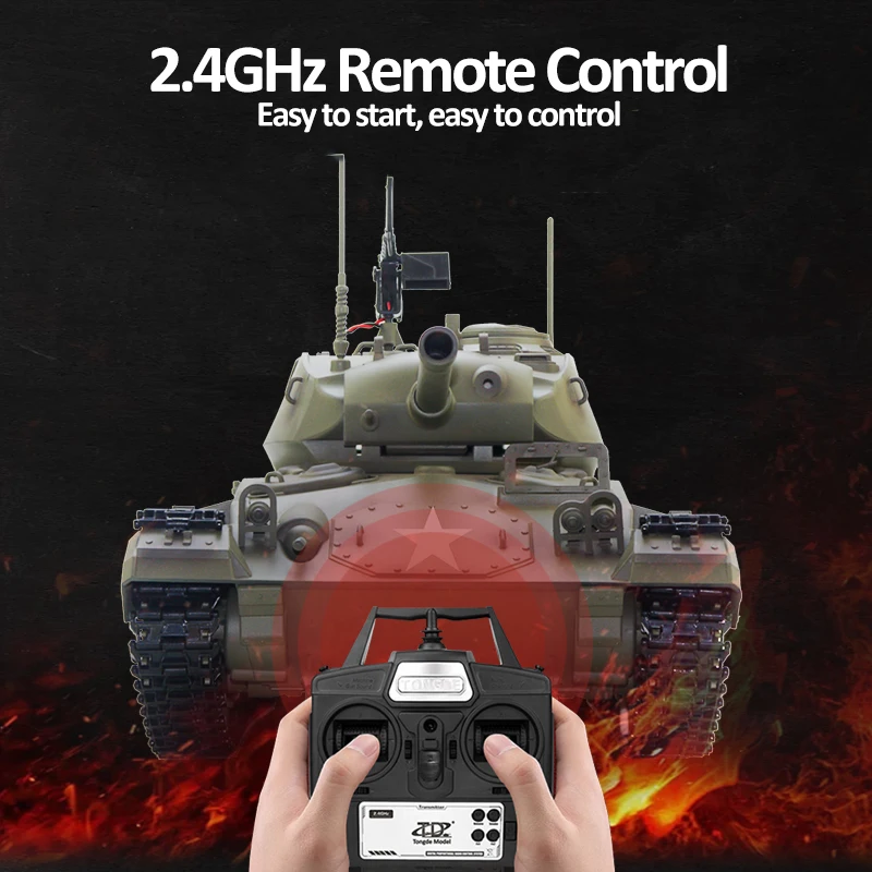 Tongde M24 Chaffee Light RC ถัง 1/16 อินฟราเรด Battle จําลองถังควันป้อมปืนหมุน 320 องศารีโมทคอนโทรลถังรุ่น