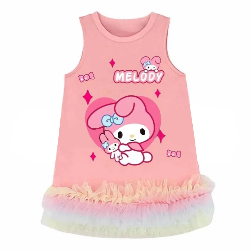 Anime Kawaii Sanrio My Melody Cinnamoroll Kuromi Purins Girl Dress Cartoon Cute Rainbow Lace Baby Dress Vest Princess Skirt Gift