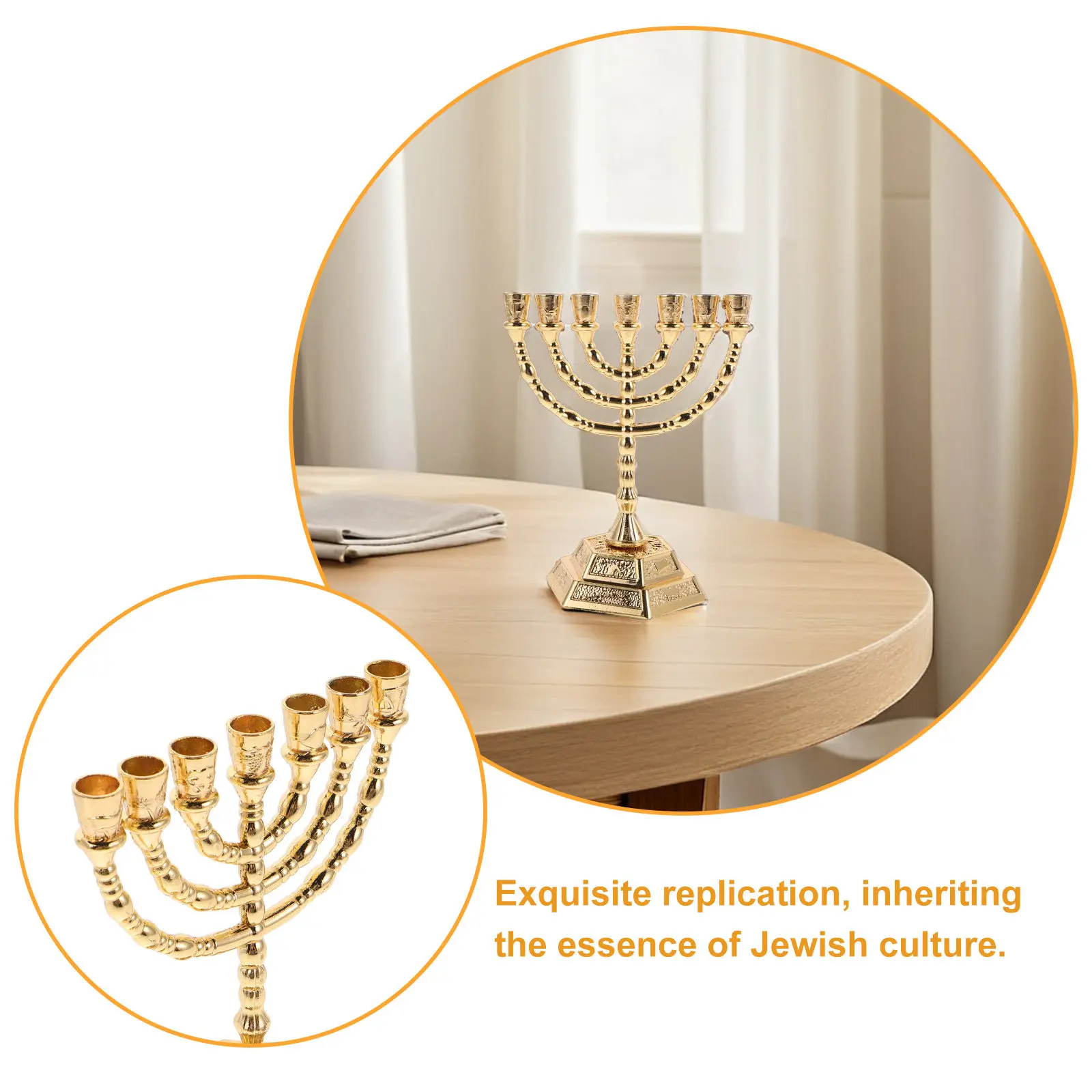 Jewish Menorah Candle Holder 7 Branch Shabbat Hanukkah Table Decor Ark Covenant Style Centerpiece
