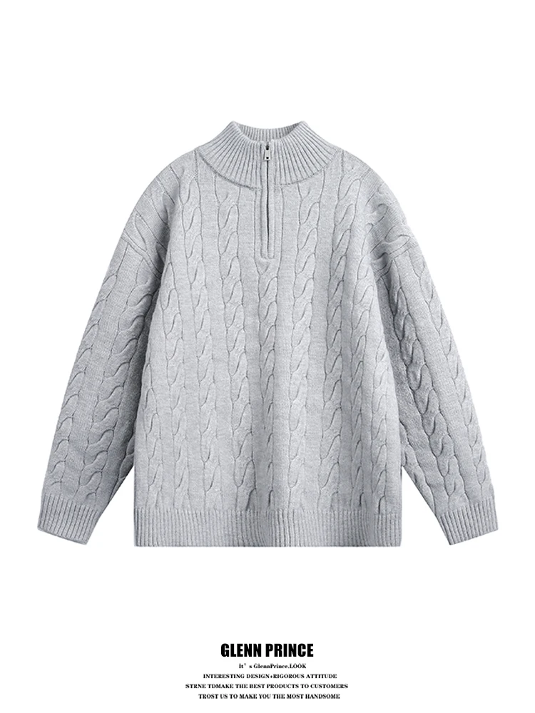 

GPstudio Men's Knitted Sweater f Zip Twist Pattern Warm Inner Wear Casual Loose Fit Long Sve Youth Faion Winter Sle