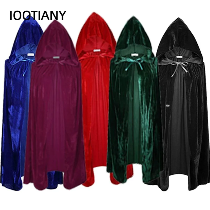 Neuankömmling Erwachsene Männer Frauen Samt Kapuze Halloween Kostüme Umhang mittelalter liche Hexe Vampir Magier Cape Kostüm Cosplay Mantel