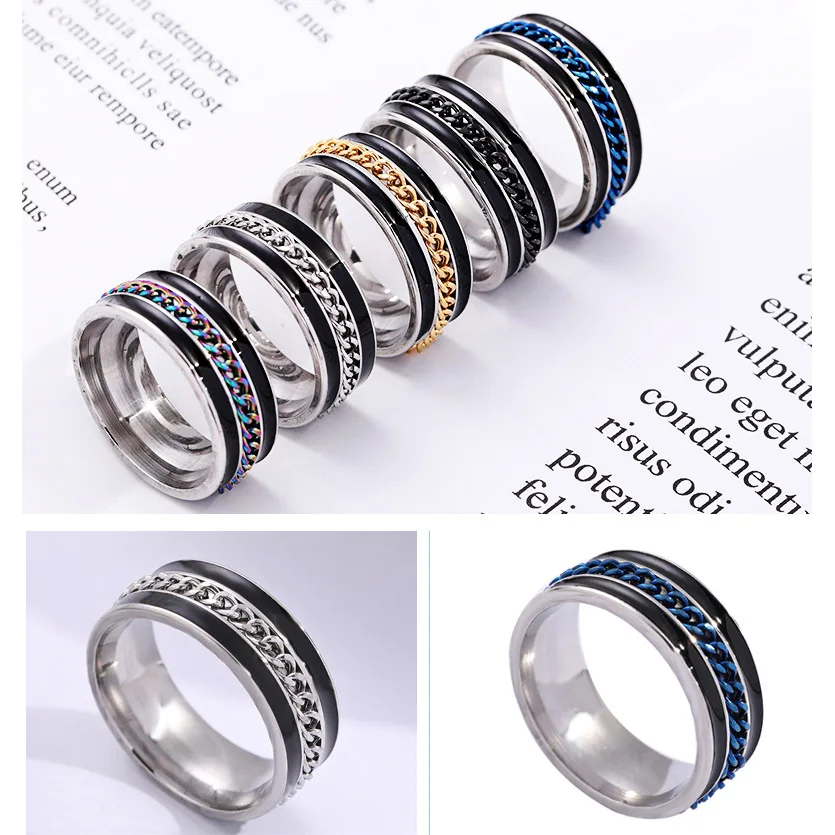 Spinner Chain Rotable Rings For Men Women Titanium Stainless Steel Anxiety Fidget Spinning Ring Lover Jewelry Wholesale