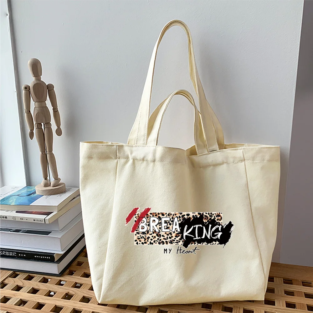 Women Canvas Shopping Bag Leopard Series Printed Female Trend Canvas Shoulder Bag Eco Handbag Tote Reusable Grocery Shopper Bags