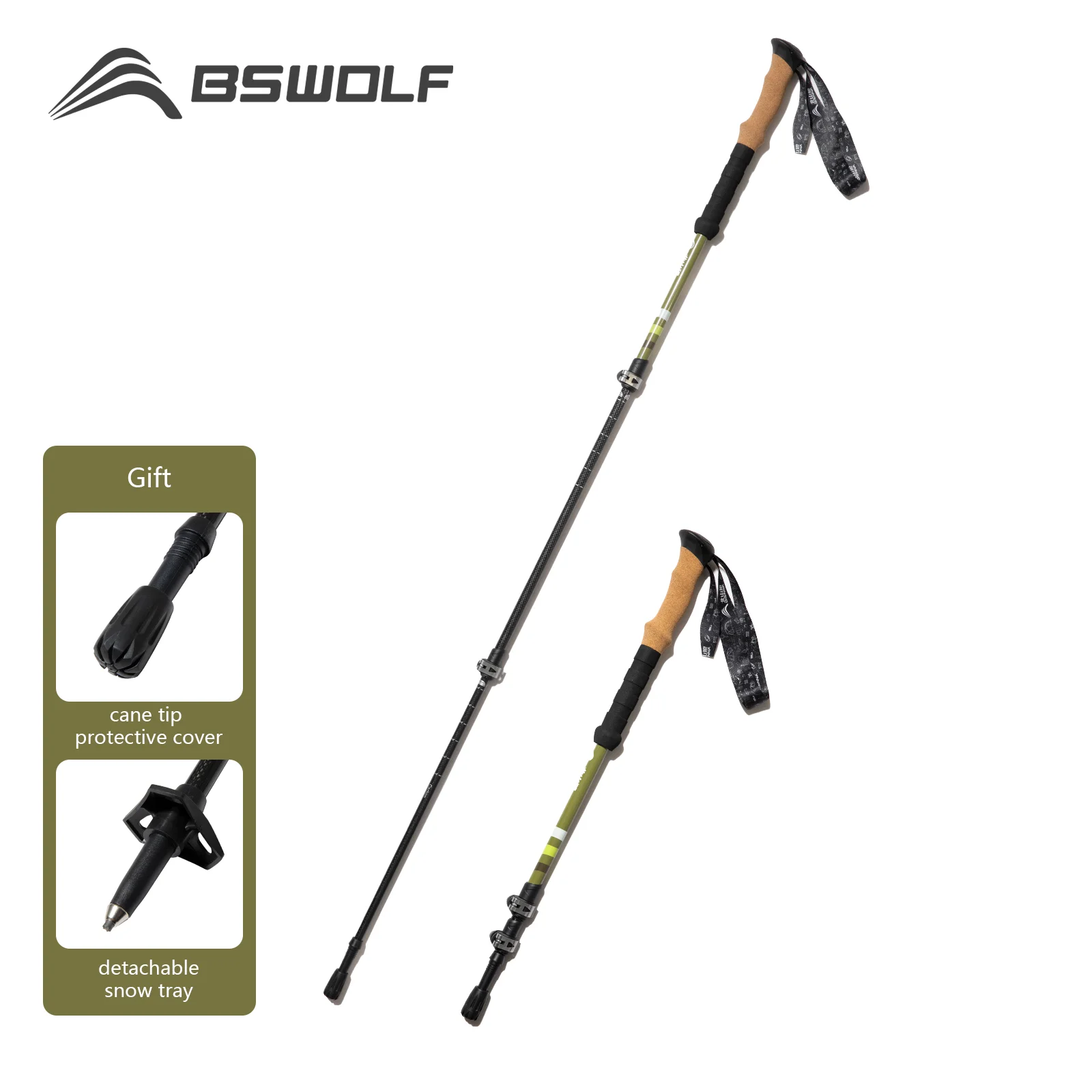 BSWOLF 1pcs Outdoor Trekking Pole Carbon Fiber Collapsible Telescopic Stick Lightweight for Hiking Climbing Walking