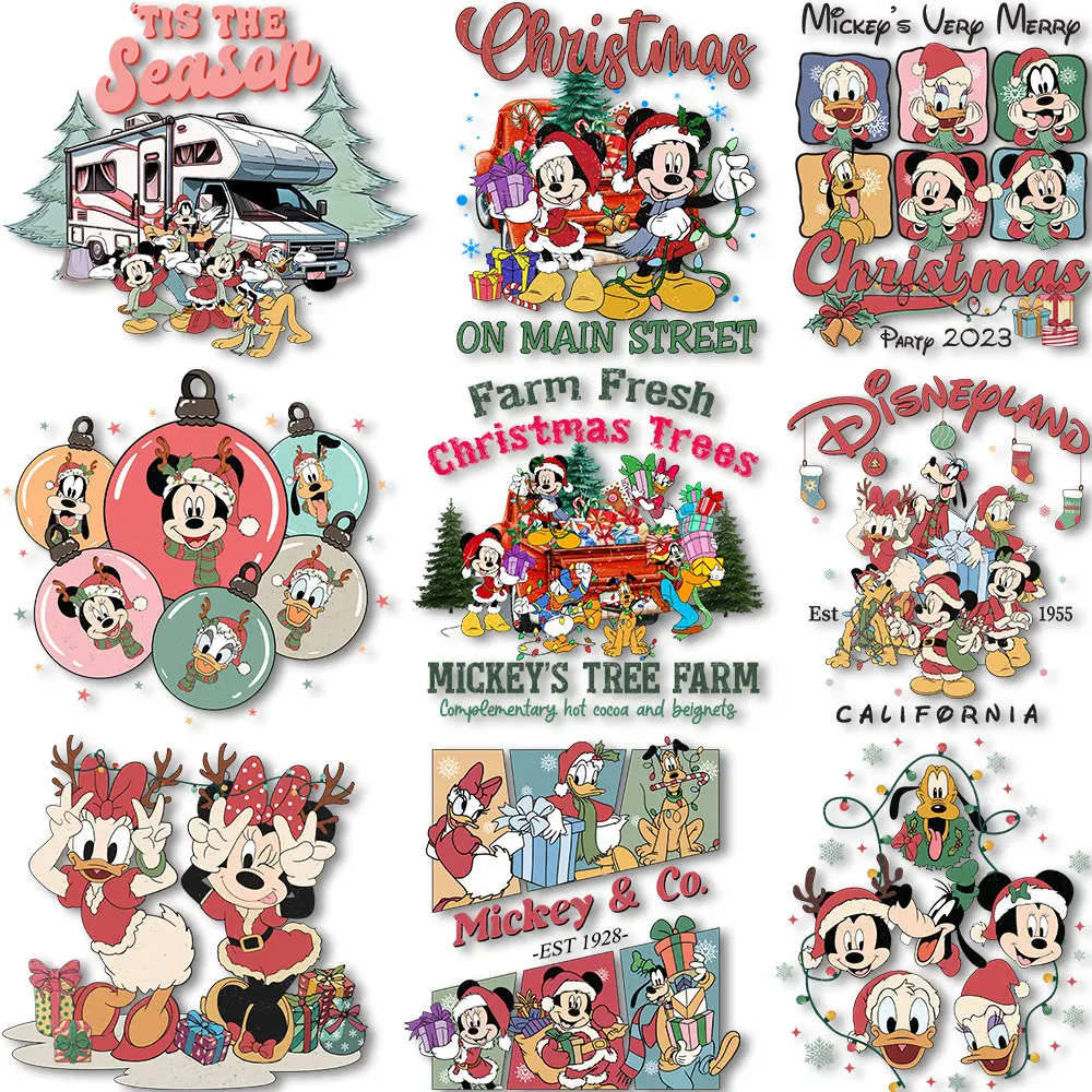

Mickey Christmas Festival Heat Press Patches for Clothes Thermal stickers Ironing on Tshirts
