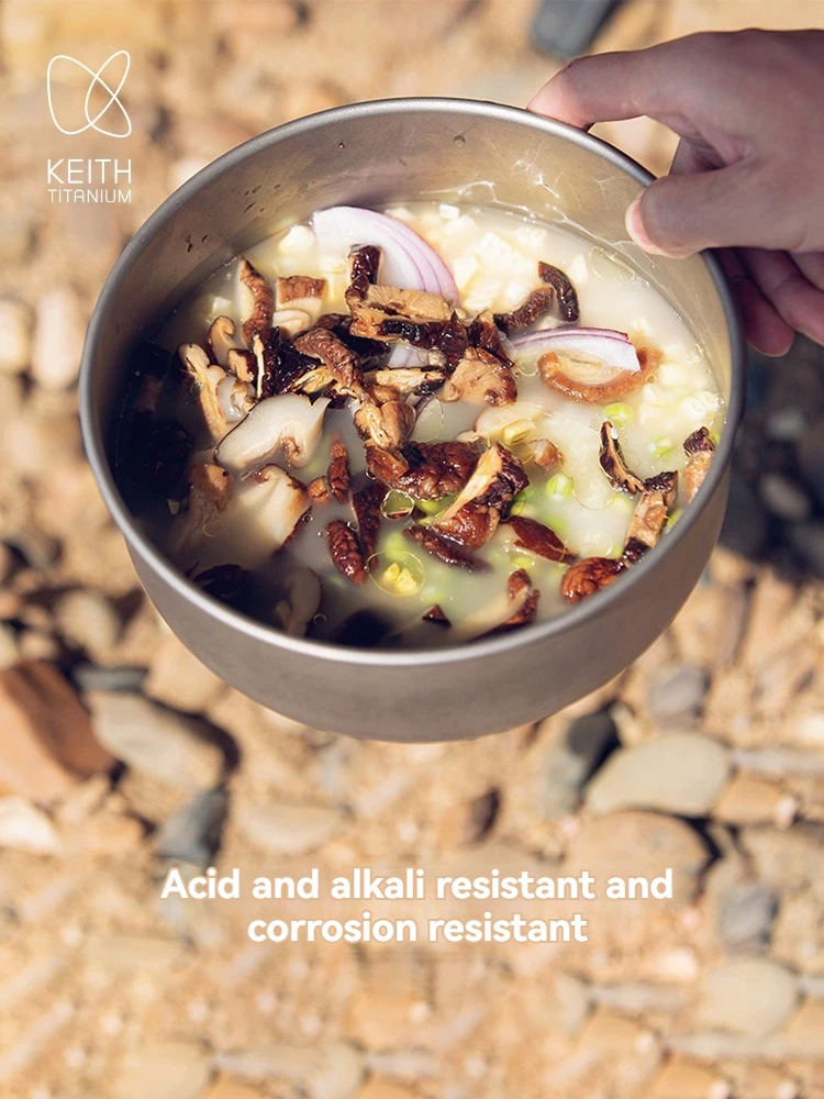 Keith Titanium Camping Salad Bowl 1.8L Bacteriostatic Dinnerware Outdoor Camping Picnic Titanium Tableware Salad Soup Bowl